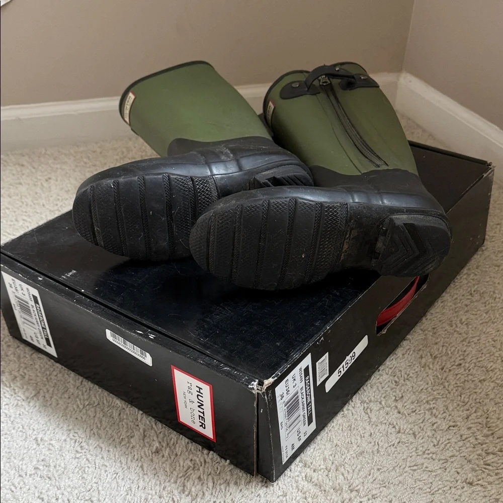 Hunter/Rag & Bone Olive Green Black Tall Wellington Boots - Picture 3 of 4